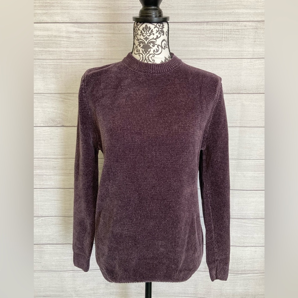 Love & Whimsy | NWT Women’s Knitted Crew Neck Dark Purple Sweater - Picture 2 of 5